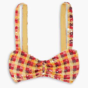 ASHISH Checked Sequined Tulle Bralette NWT Hand Embroidered India Plaid Sz S